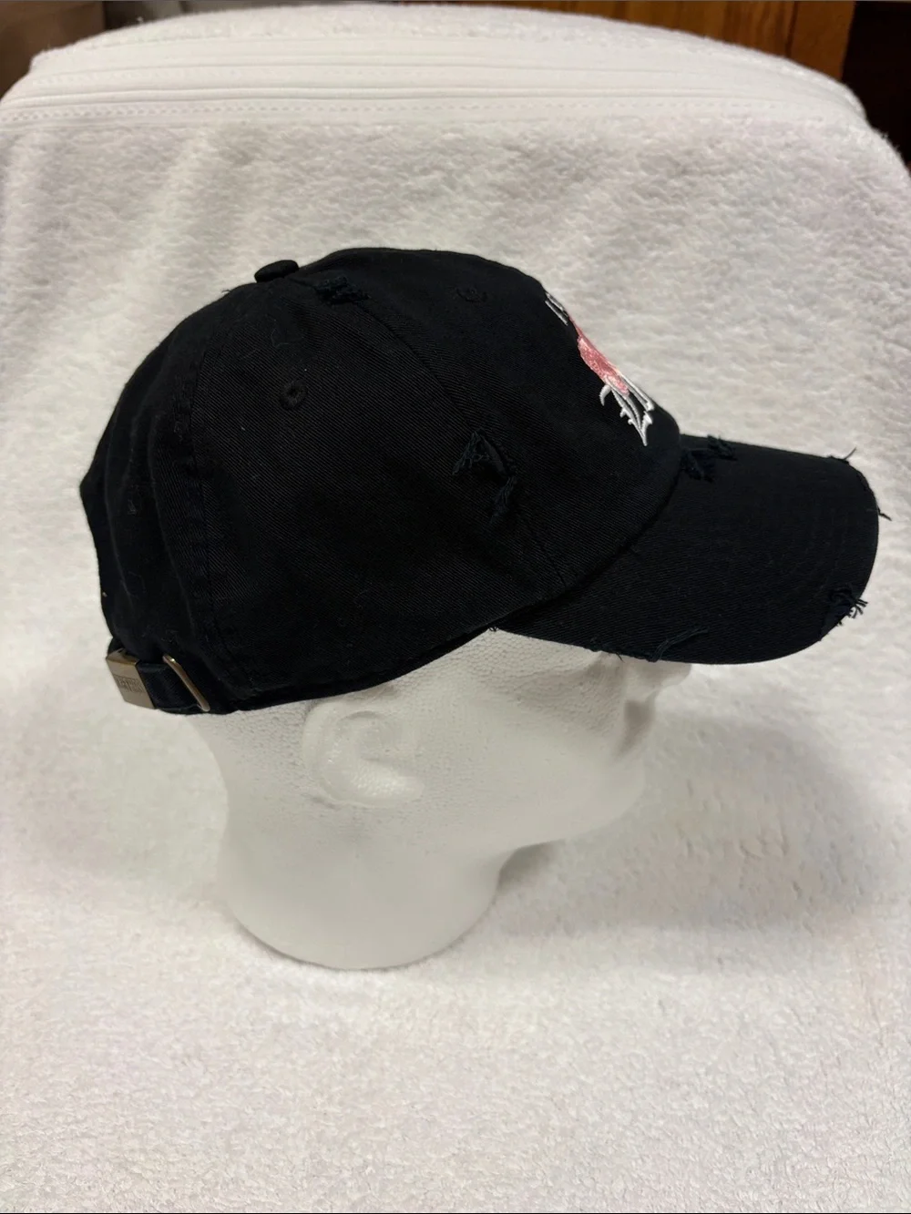 KBETHOS Black Distressed Baseball Cap with Pink Rose Embroidery os
